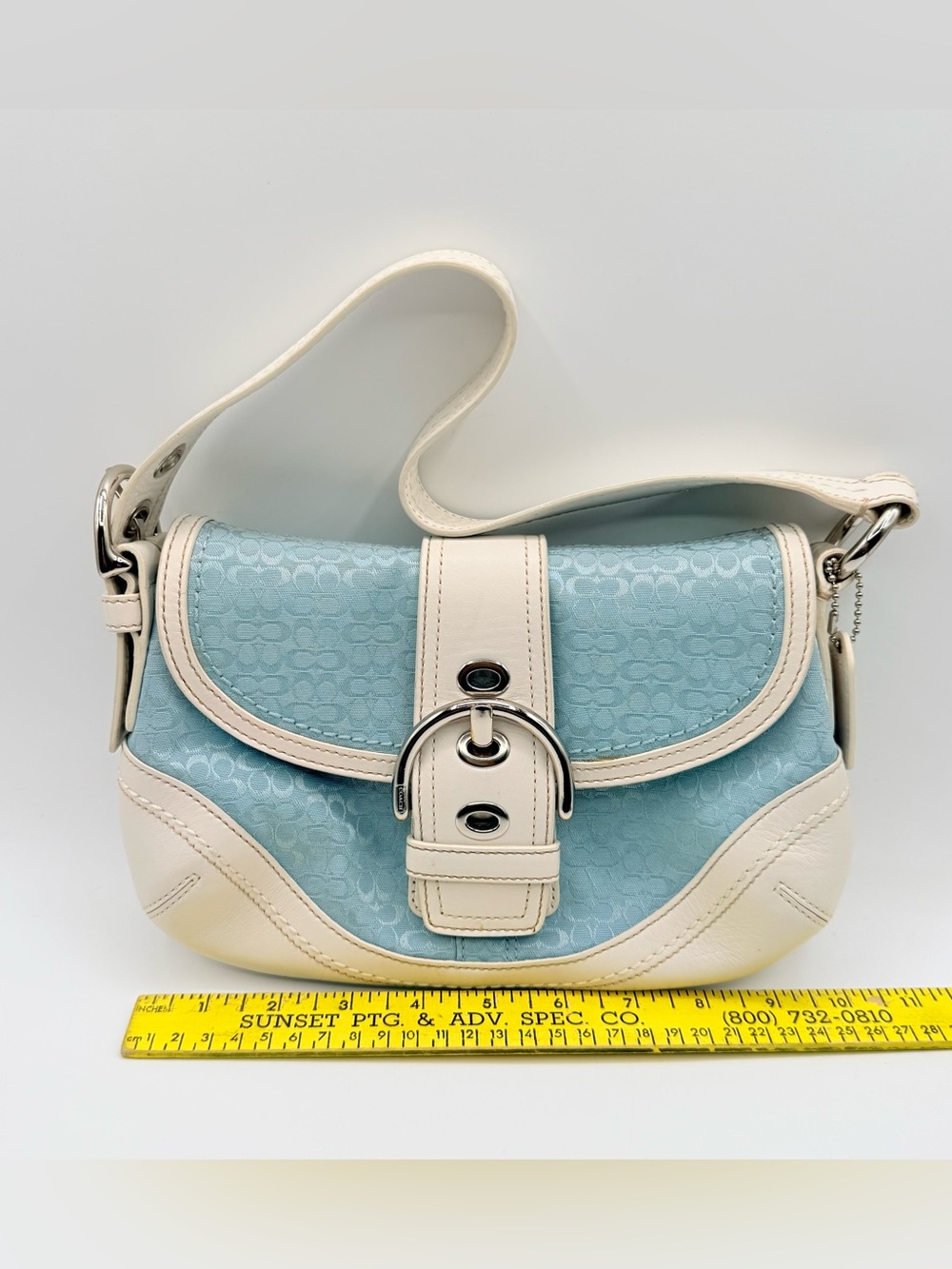 Vintage Coach Soho F10925 Sky Blue Signature C Jacquard Shoulder Bag Y2K - Picture 14 of 16